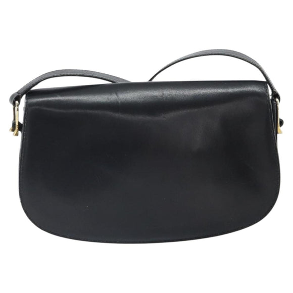 GUCCI Shoulder Bag Leather Black Gold Auth ep12931