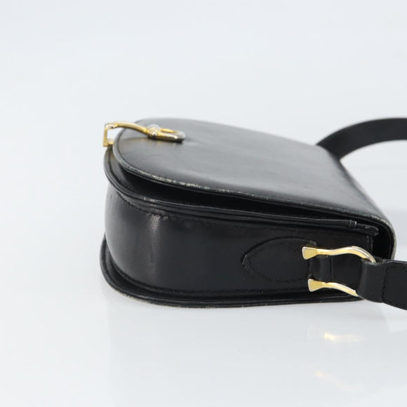 GUCCI Shoulder Bag Leather Black Gold Auth ep12931