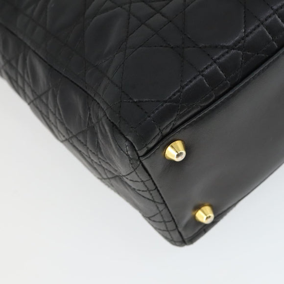 Christian Dior Lady Dior Canage Hand Bag Leather Black Gold Auth ep12935