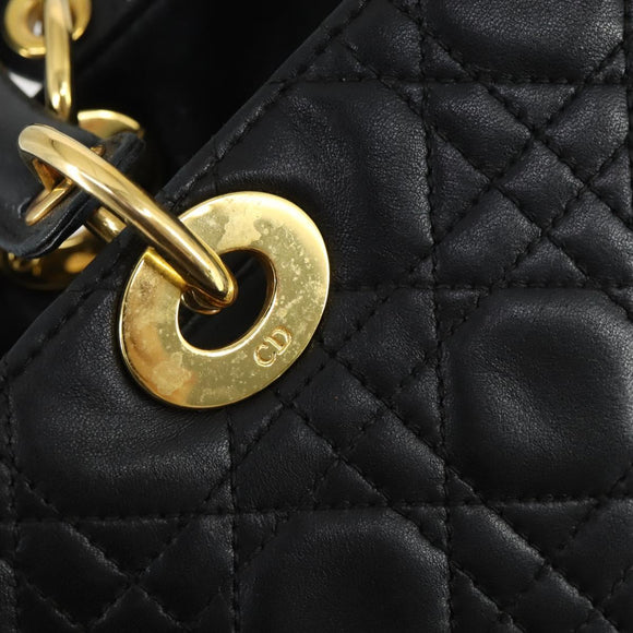 Christian Dior Lady Dior Canage Hand Bag Leather Black Gold Auth ep12935