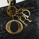 Christian Dior Lady Dior Canage Hand Bag Leather Black Gold Auth ep12935-15