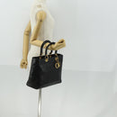 Christian Dior Lady Dior Canage Hand Bag Leather Black Gold Auth ep12935-23