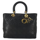 Christian Dior Lady Dior Canage Hand Bag Leather Black Gold Auth ep12935-2