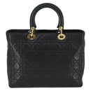 Christian Dior Lady Dior Canage Hand Bag Leather Black Gold Auth ep12935-3