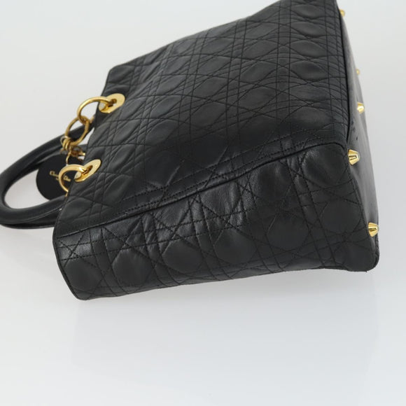 Christian Dior Lady Dior Canage Hand Bag Leather Black Gold Auth ep12935