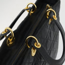 Christian Dior Lady Dior Canage Hand Bag Leather Black Gold Auth ep12935-6