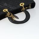 Christian Dior Lady Dior Canage Hand Bag Leather Black Gold Auth ep12935-7