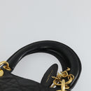 Christian Dior Lady Dior Canage Hand Bag Leather Black Gold Auth ep12935-8