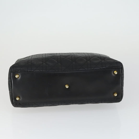 Christian Dior Lady Dior Canage Hand Bag Leather Black Gold Auth ep12935