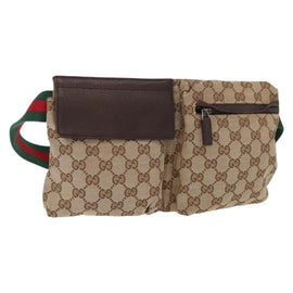 GUCCI GG Canvas Web Sherry Line Waist bag Beige Silver 28566 Auth ep12942