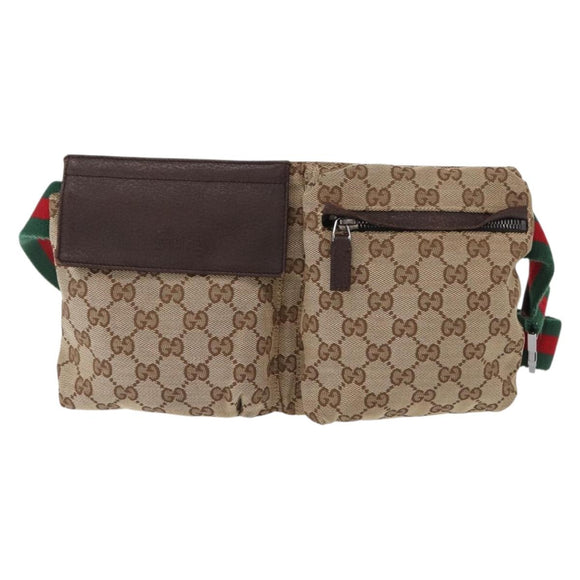 GUCCI GG Canvas Web Sherry Line Waist bag Beige Silver 28566 Auth ep12942