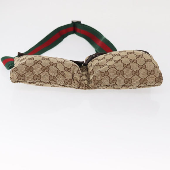 GUCCI GG Canvas Web Sherry Line Waist bag Beige Silver 28566 Auth ep12942