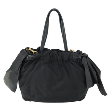 PRADA Tote Bag Nylon Leather 2way Black Gold Auth ep12948 - 0