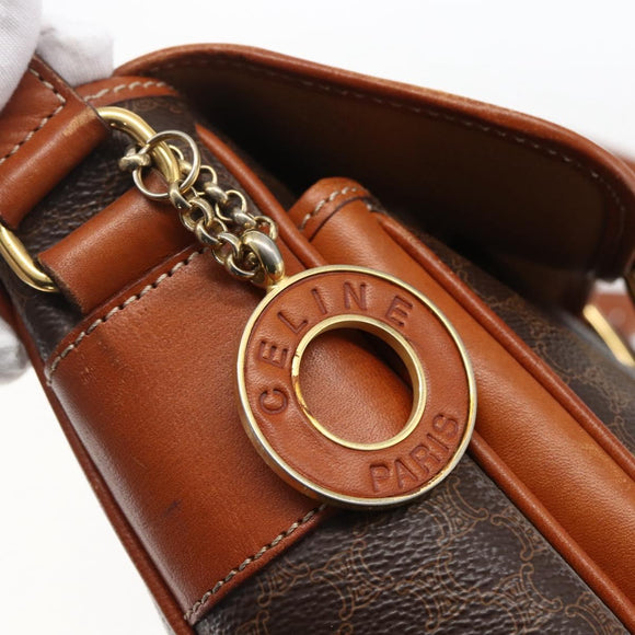 CELINE Macadam Canvas Hand Bag PVC Leather 2way Brown Gold Auth ep12949V