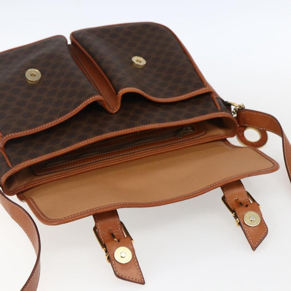 CELINE Macadam Canvas Hand Bag PVC Leather 2way Brown Gold Auth ep12949V