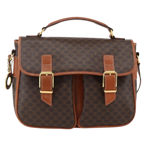 CELINE Macadam Canvas Hand Bag PVC Leather 2way Brown Gold Auth ep12949V