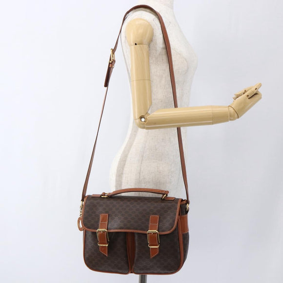 CELINE Macadam Canvas Hand Bag PVC Leather 2way Brown Gold Auth ep12949V