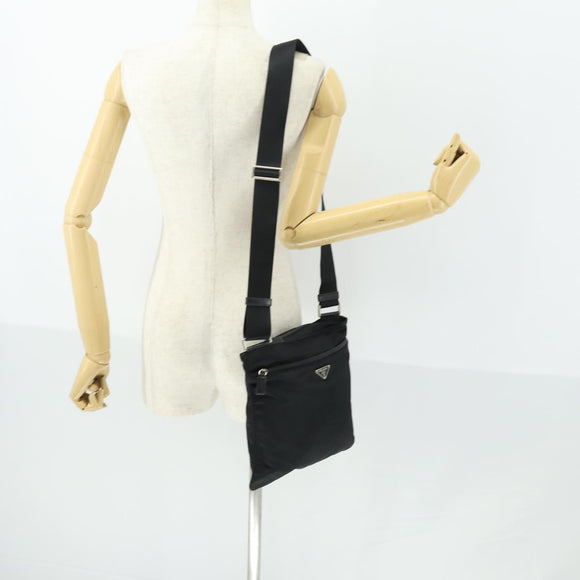 PRADA Shoulder Bag Nylon Black Silver Auth ep12954