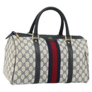 GUCCI GG Supreme Sherry Line Boston Bag PVC Leather Navy Gold Auth ep12955-1