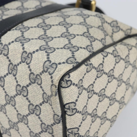 GUCCI GG Supreme Sherry Line Boston Bag PVC Leather Navy Gold Auth ep12955