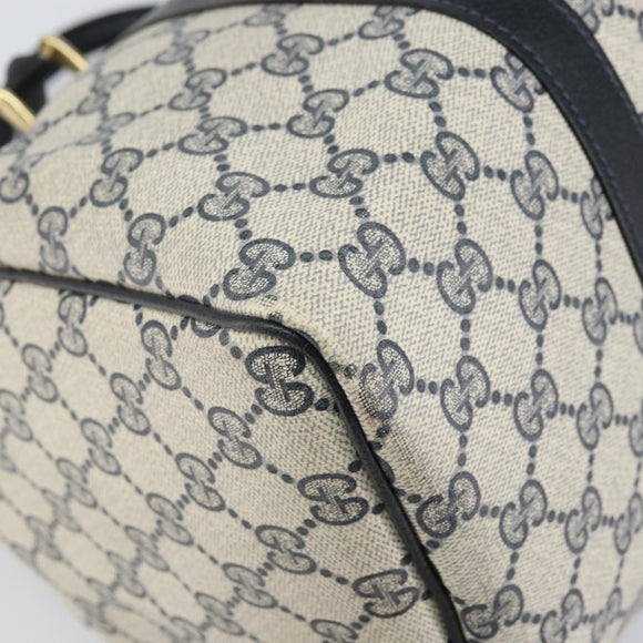 GUCCI GG Supreme Sherry Line Boston Bag PVC Leather Navy Gold Auth ep12955