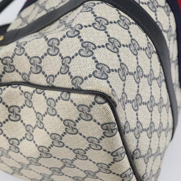 GUCCI GG Supreme Sherry Line Boston Bag PVC Leather Navy Gold Auth ep12955