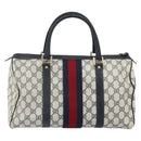 GUCCI GG Supreme Sherry Line Boston Bag PVC Leather Navy Gold Auth ep12955-3