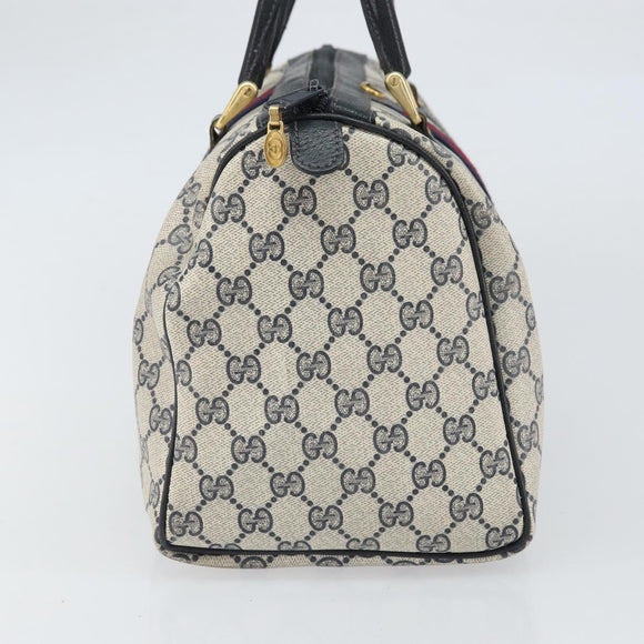 GUCCI GG Supreme Sherry Line Boston Bag PVC Leather Navy Gold Auth ep12955