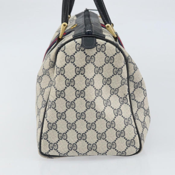 GUCCI GG Supreme Sherry Line Boston Bag PVC Leather Navy Gold Auth ep12955