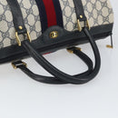 GUCCI GG Supreme Sherry Line Boston Bag PVC Leather Navy Gold Auth ep12955-7