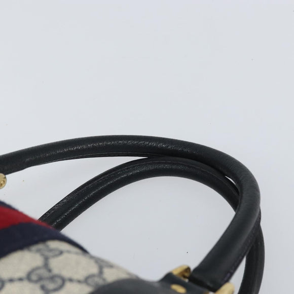 GUCCI GG Supreme Sherry Line Boston Bag PVC Leather Navy Gold Auth ep12955