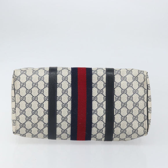 GUCCI GG Supreme Sherry Line Boston Bag PVC Leather Navy Gold Auth ep12955