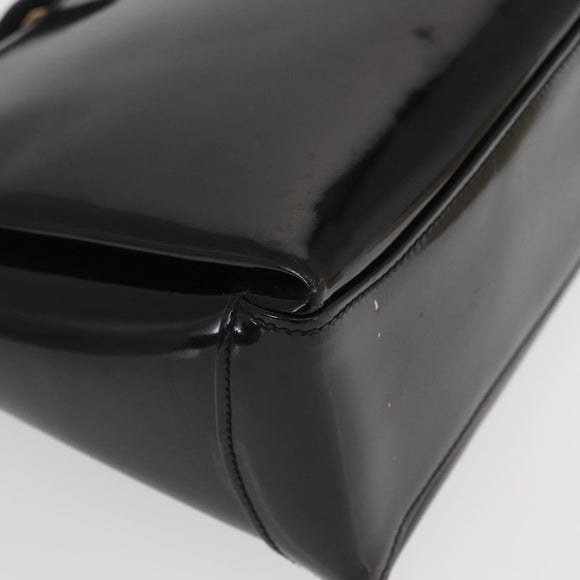 GUCCI Hand Bag Patent leather Black Gold Auth ep12956