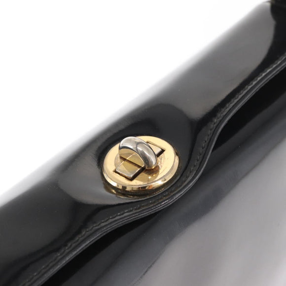 GUCCI Hand Bag Patent leather Black Gold Auth ep12956