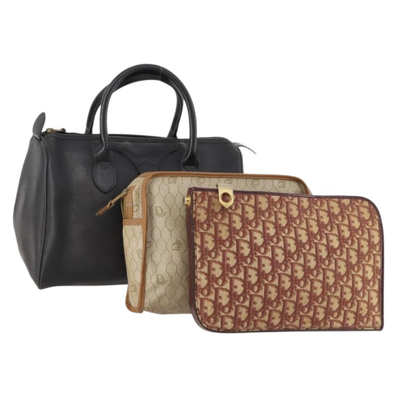 Christian Dior Trotter Honeycomb Canvas Bag Leather PVC 3 Set Beige Auth ep12961