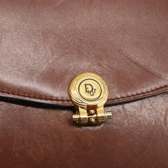 Christian Dior Hand Bag Leather Brown Gold Auth ep12967