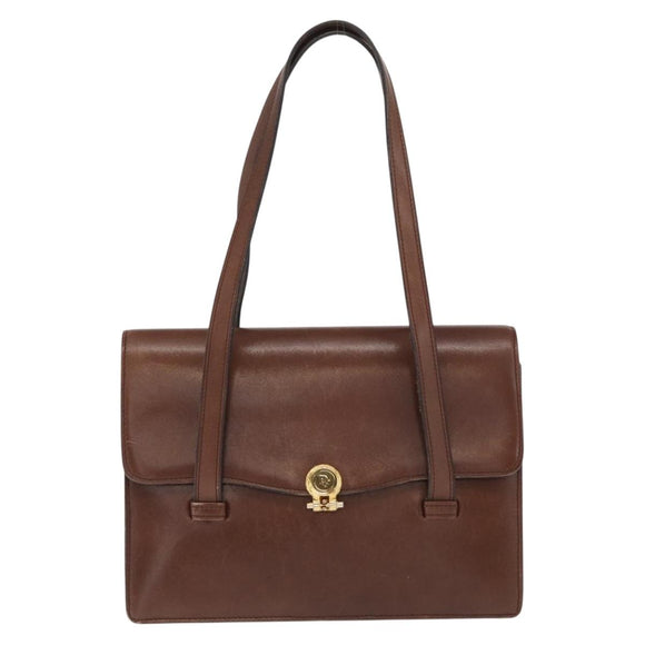 Christian Dior Hand Bag Leather Brown Gold Auth ep12967