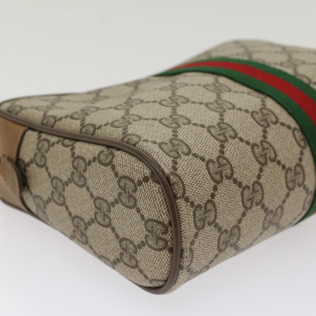 GUCCI GG Canvas Web Sherry Line Clutch Bag PVC Leather Beige Red Auth ep1297