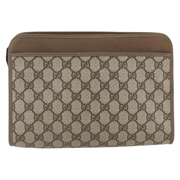 GUCCI GG Supreme Clutch Bag PVC Beige Gold 97 01 037 Auth ep12977