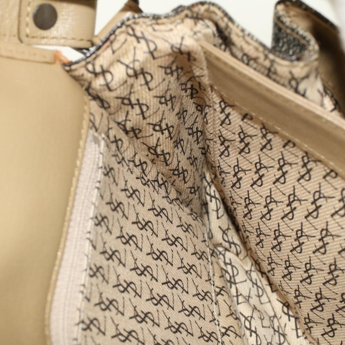 SAINT LAURENT Shoulder Bag PVC Leather Gray Beige Auth ep1298