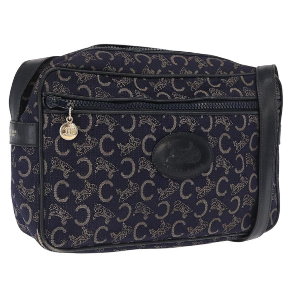 CELINE C Macadam Canvas Shoulder Bag Navy Gold Auth ep12983