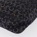 CELINE C Macadam Canvas Shoulder Bag Navy Gold Auth ep12983-12