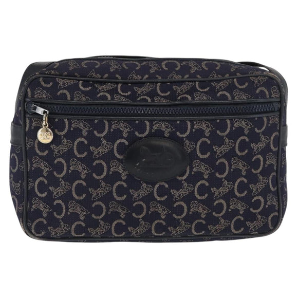 CELINE C Macadam Canvas Shoulder Bag Navy Gold Auth ep12983