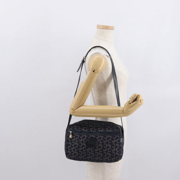 CELINE C Macadam Canvas Shoulder Bag Navy Gold Auth ep12983