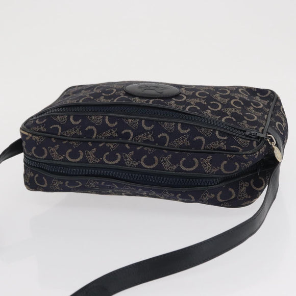 CELINE C Macadam Canvas Shoulder Bag Navy Gold Auth ep12983