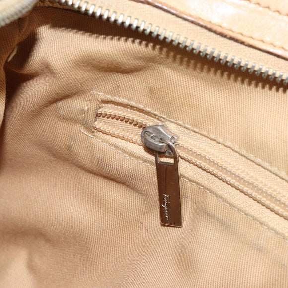 Salvatore Ferragamo Gancini Hand Bag Leather Beige Silver Auth ep12988