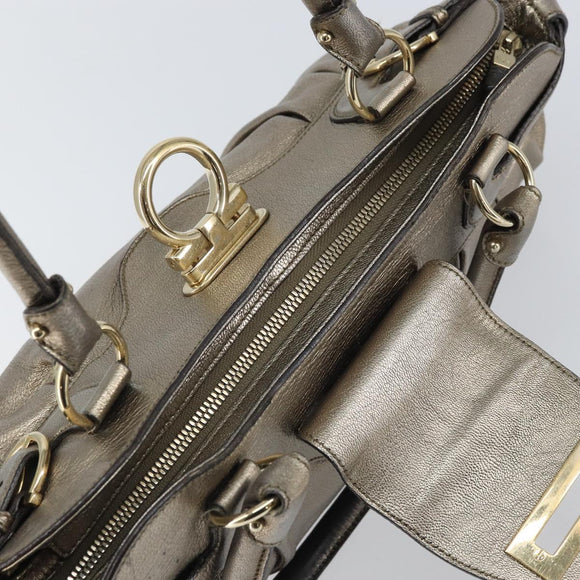 Salvatore Ferragamo Gancini Hand Bag Leather Gold Auth ep12989