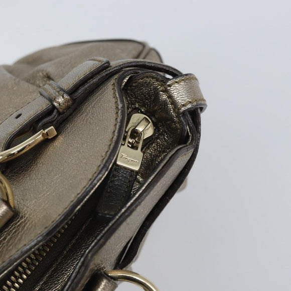 Salvatore Ferragamo Gancini Hand Bag Leather Gold Auth ep12989