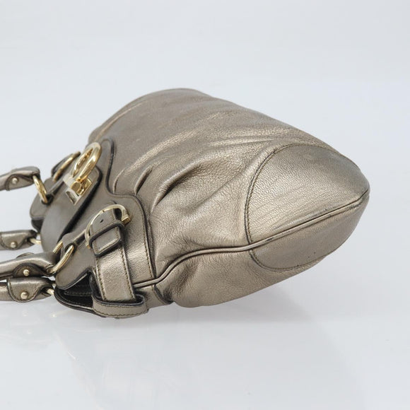 Salvatore Ferragamo Gancini Hand Bag Leather Gold Auth ep12989