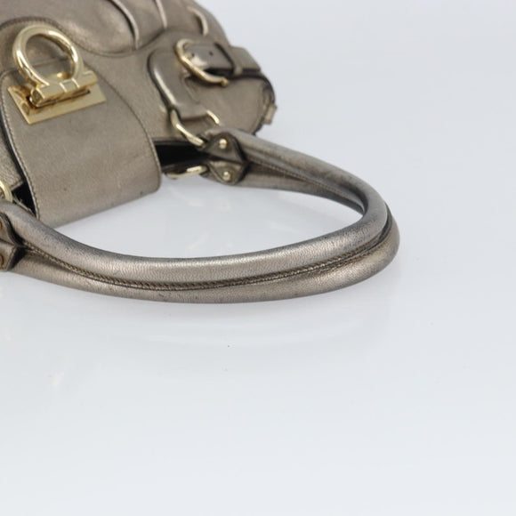 Salvatore Ferragamo Gancini Hand Bag Leather Gold Auth ep12989